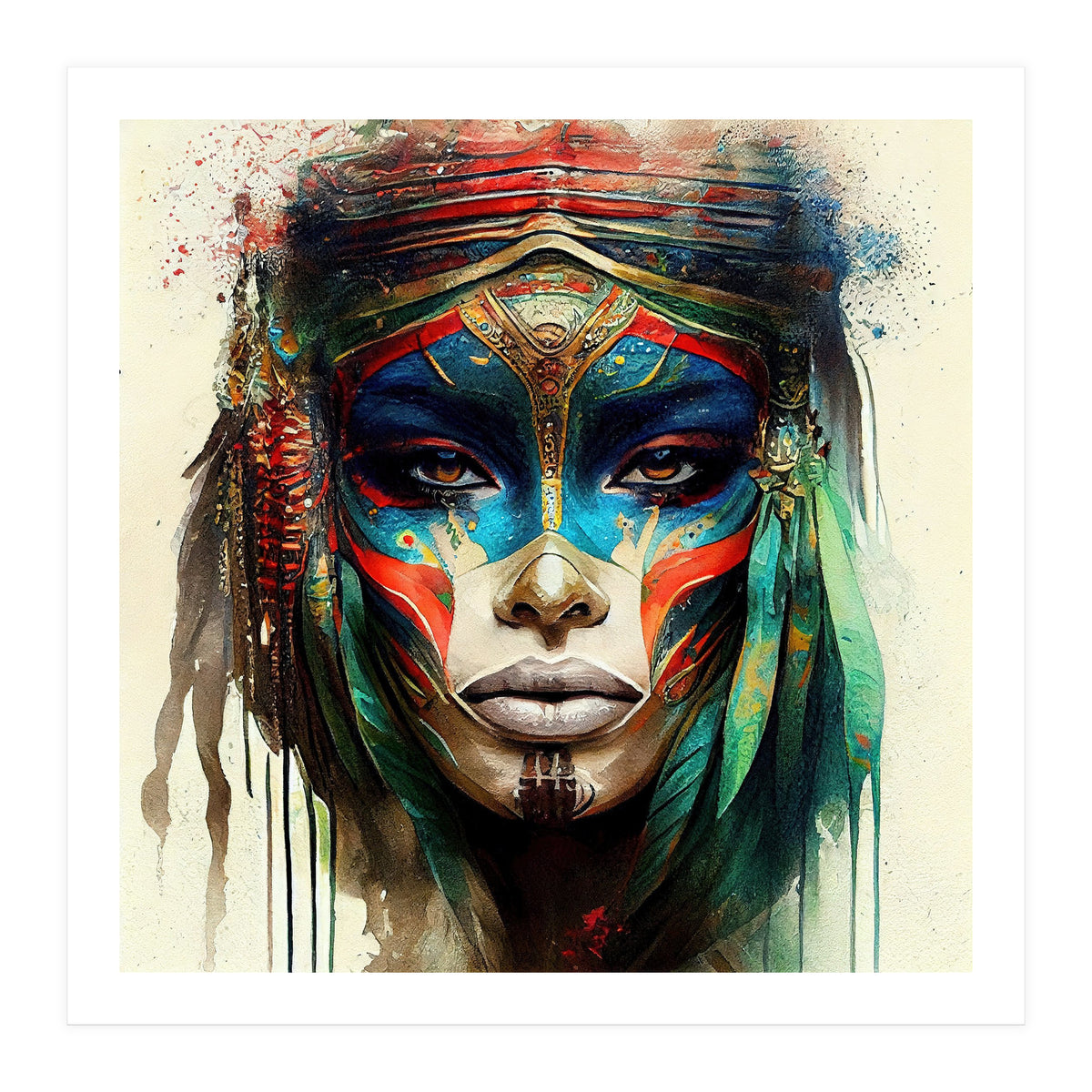 Turquoise Warrior Woman Portrait (Print Only)