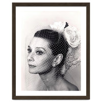 Audrey Hepburn with Veil, Classic Hollywood Glamour Photography, Black and White Icon Portrait