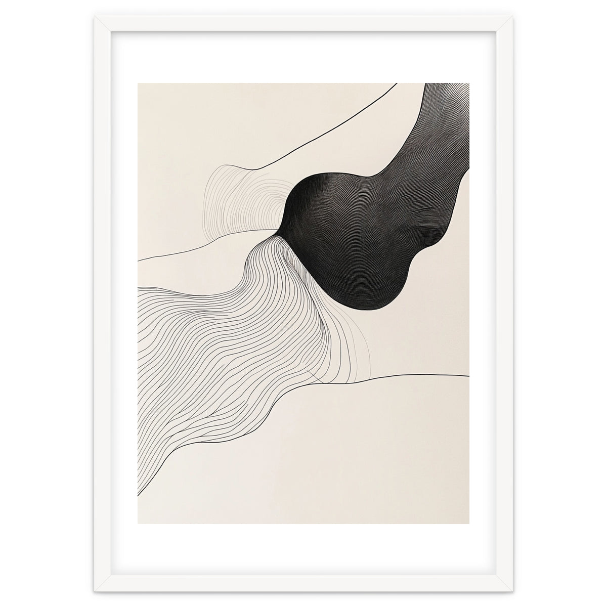 Abstract Black And White Organic Flowing Lines Art