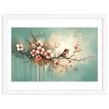 Bird Resting On Cherry Blossom Branch thumbnail