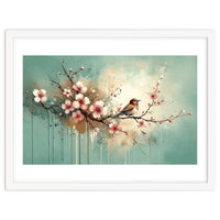 Bird Resting On Cherry Blossom Branch