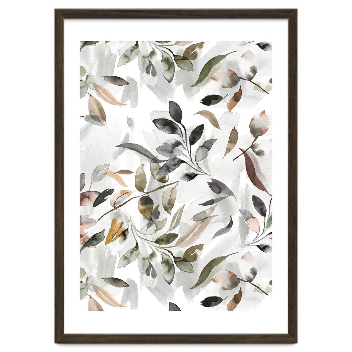 Watercolor Leaves Neutral Gray
