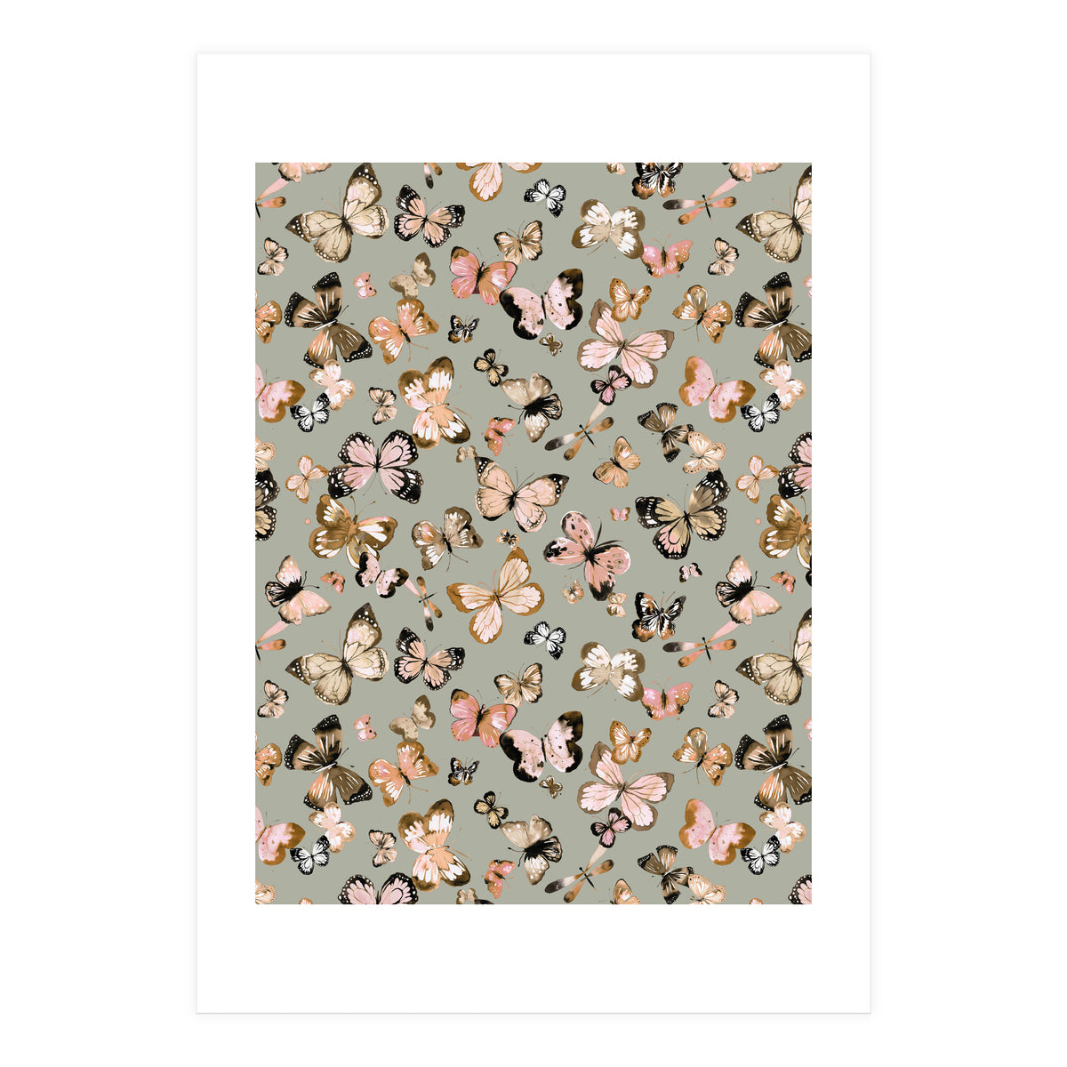 Flying Butterflies Gold Beige (Print Only)