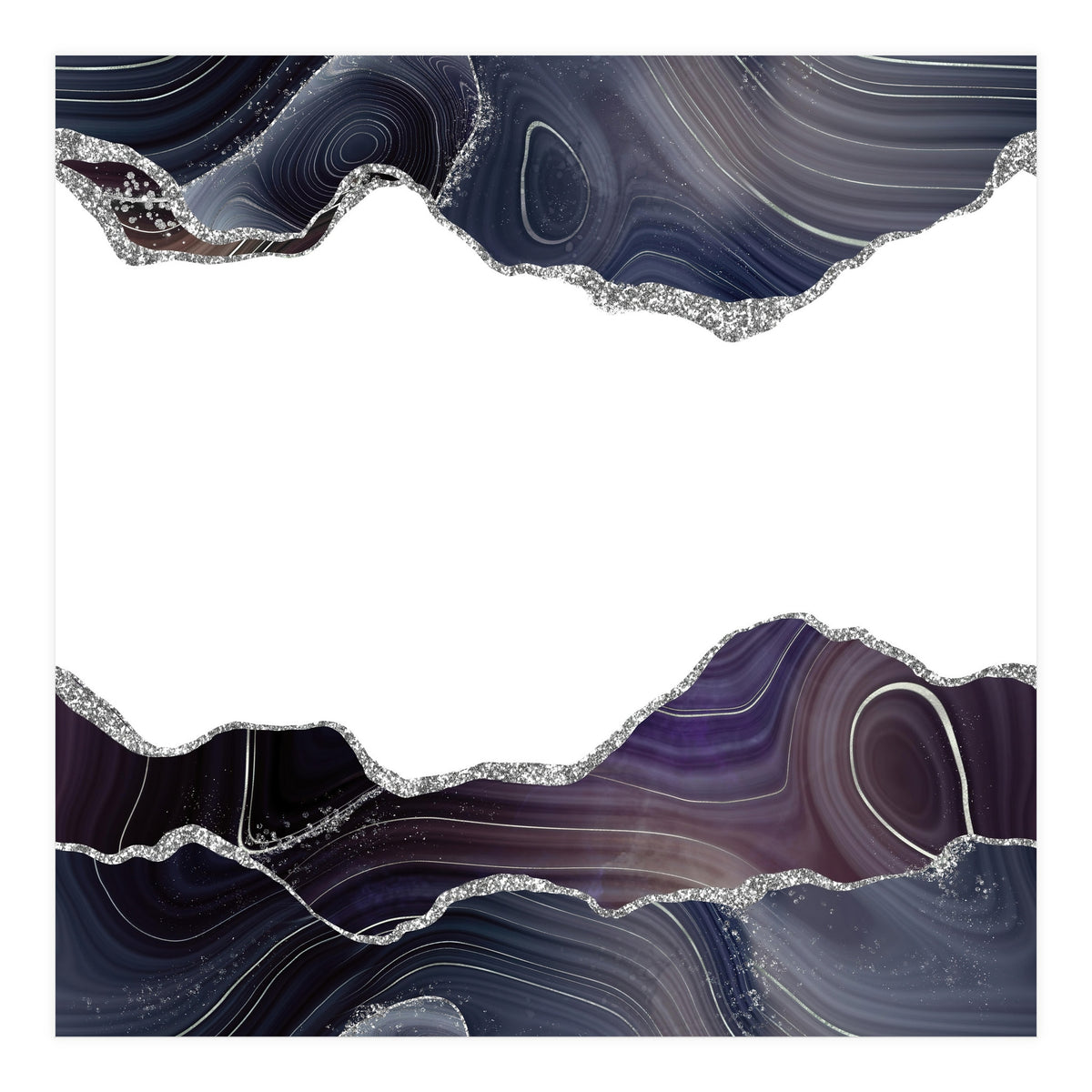 Black & Silver Glitter Agate Texture 08  (Print Only)