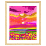Two Suns, Pink Nature Painting Sky, Maximalist Landscape Pop Of Color Eclectic, Sunrise Sunset Meadow Boho Modern Contemporary thumbnail