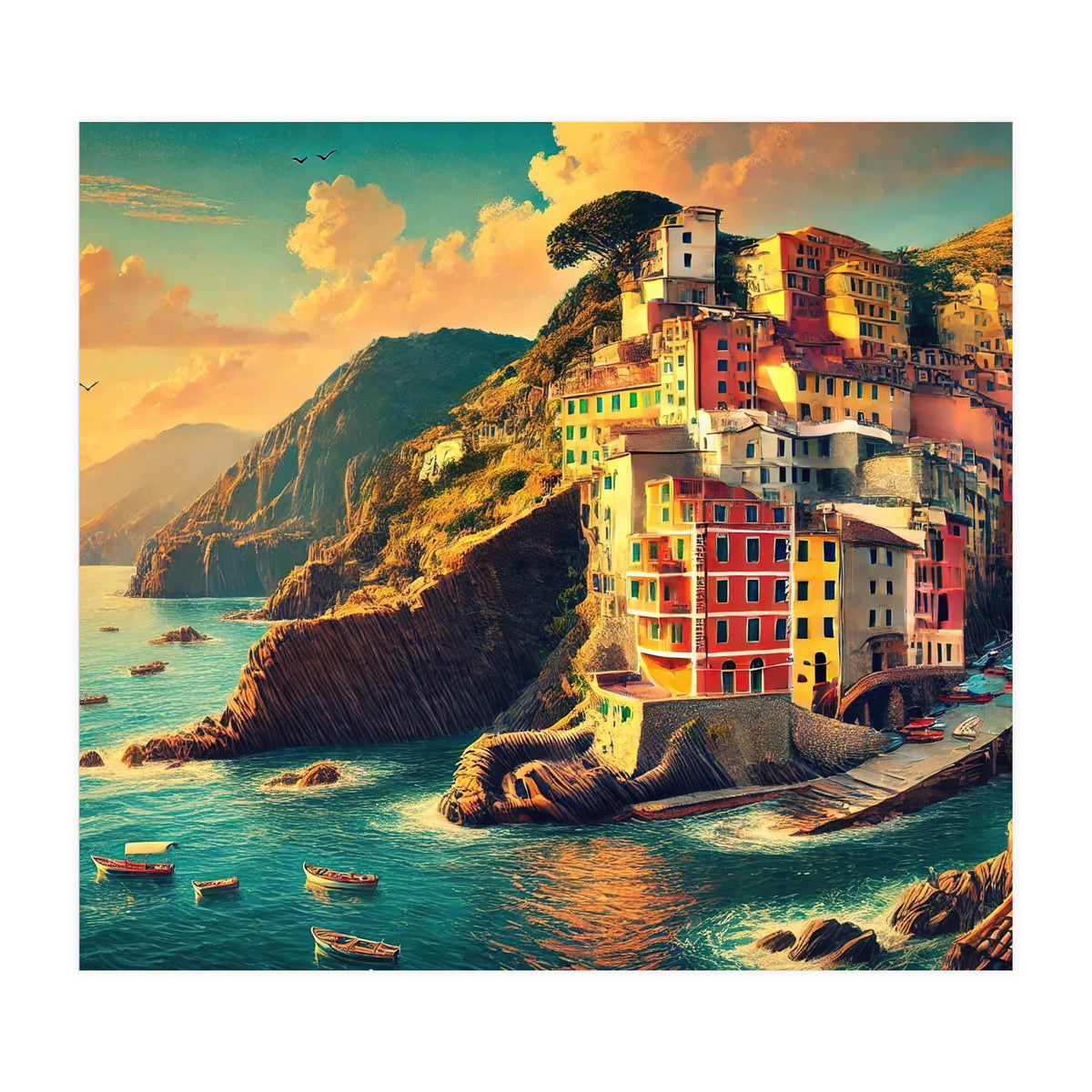 Vintage Cinque Terre Poster, Italy (Print Only)