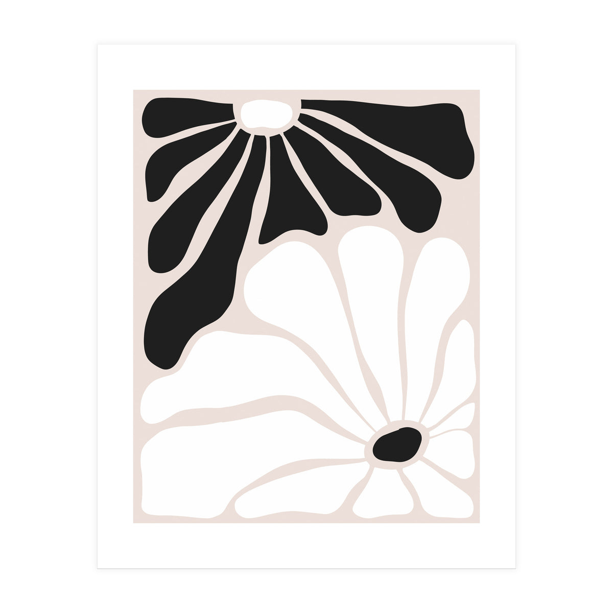 Floral Yin Yang, Scandinavian Nature Flowers Botanical Concept, Plants Blossom Positivity Neutral Minimalism (Print Only)
