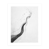 Abstract Black And White Ink Flowing Lines With Splatter (Print Only)