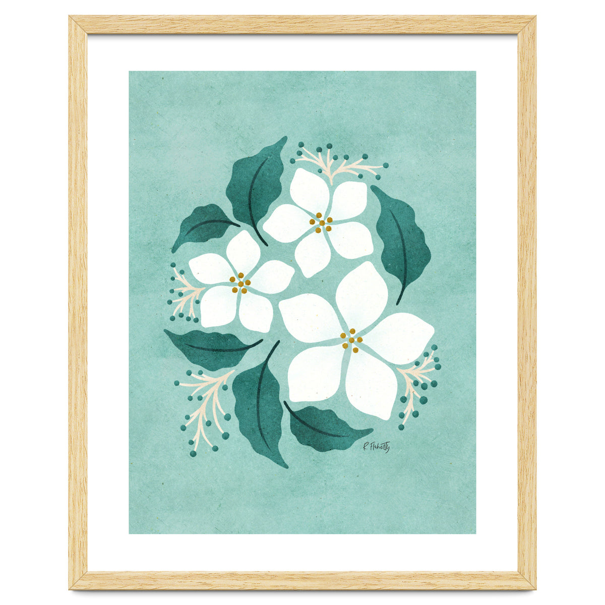 White Flowers On Mint