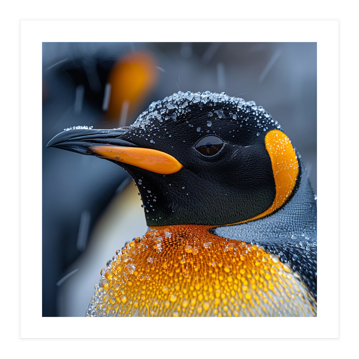 King Penguin Close Up In Snowfall (Print Only)