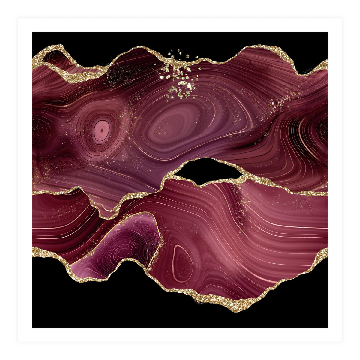 Burgundy & Gold Glitter Agate Texture 03  (Print Only)