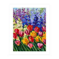 Vibrant Summer Tulip Garden Oil Painting (Print Only)