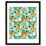 Cheetah Jungle, Wildlife Nature Wild Cats Tigers Leopard Botanical Animals Mint Quirky Illustration thumbnail