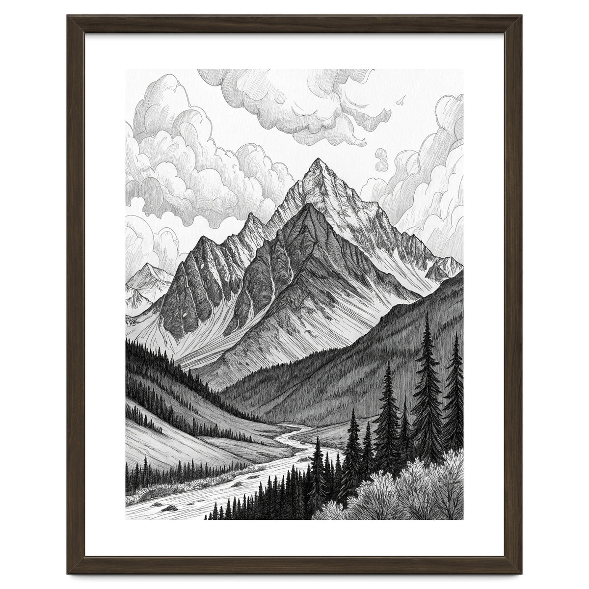 Majestic Alpine Mountain Range Sketch