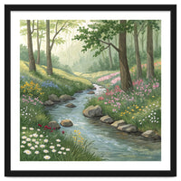 Vibrant Forest Stream Watercolor Painting
