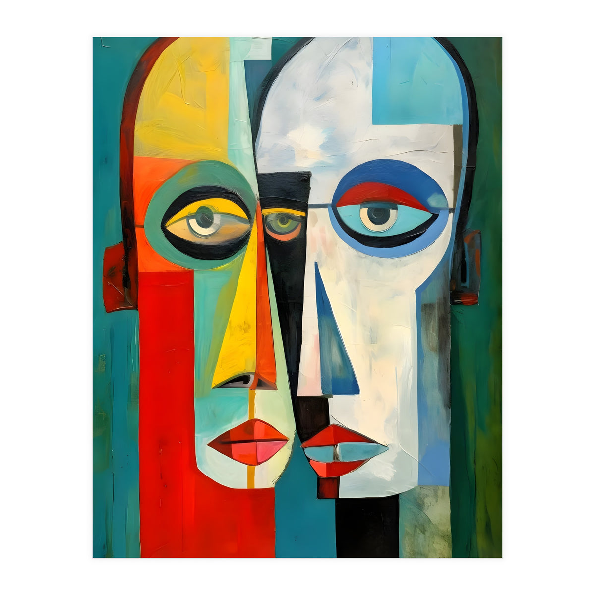 INSEPERABLE #02, Abstract robotic looking heads merged in bright vivid hues with emphasis on the eyes. (Print Only)