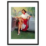 Sexy Pinup Woman Posing In Convertible Car thumbnail