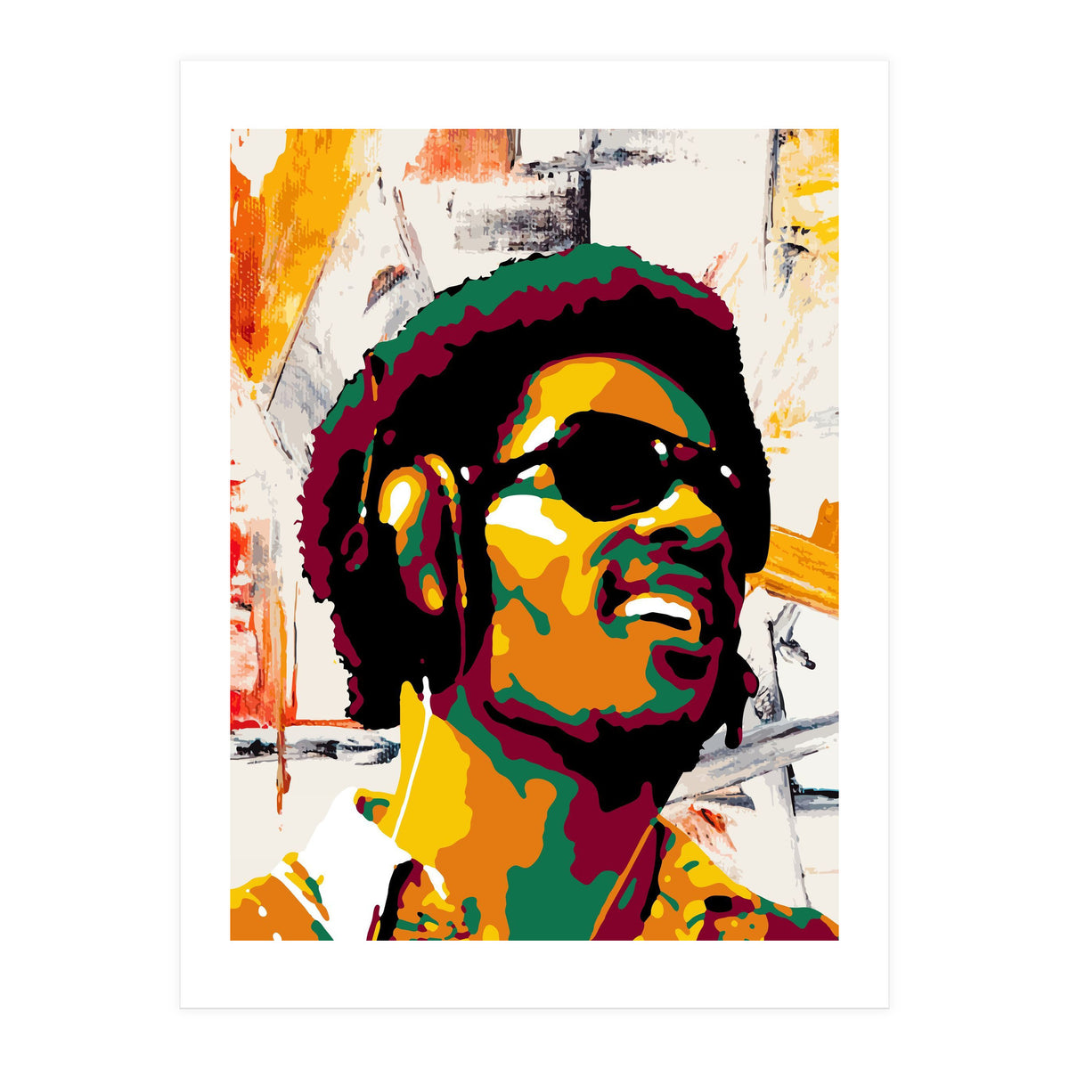 Stevie Wonder Colorful Abstract Retro Art (Print Only)