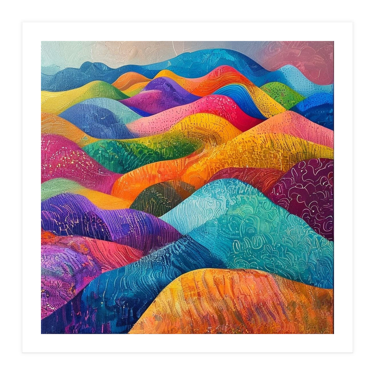 Vibrant Rainbow Rolling Hills Landscape (Print Only)
