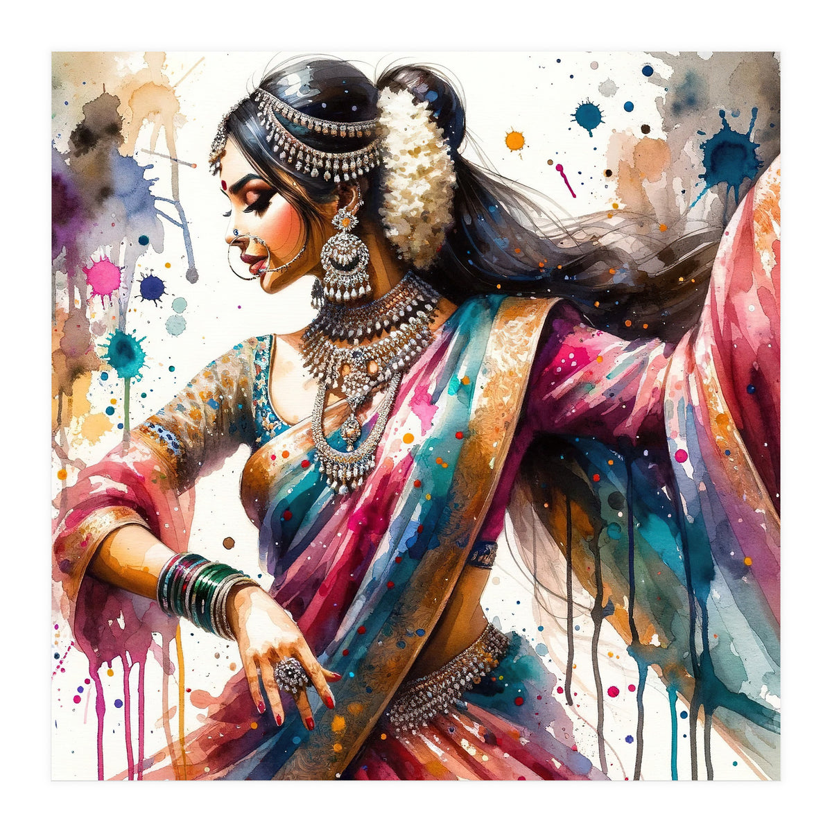 Hindu Woman Dancer With Jewelry And Sari (Print Only)