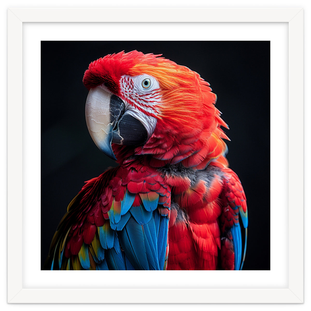 Scarlet Macaw Parrot Detailed Feather Close Up Portrait