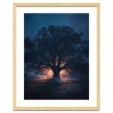 Ancient Mystical Oak Silhouette at Twilight with Ethereal Wisps thumbnail