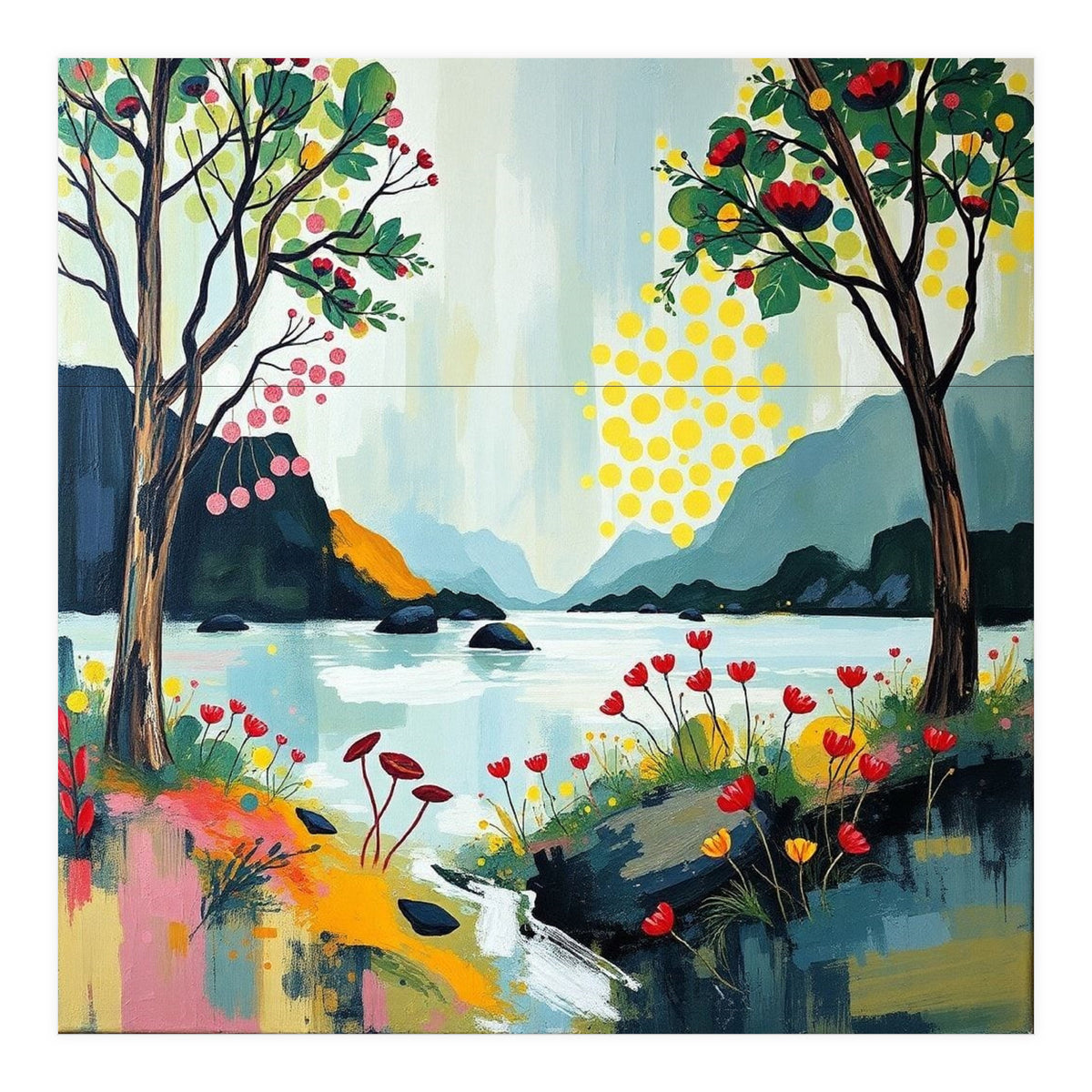 Serene Mountain Lake Landscape (Print Only)