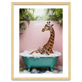Giraffe in Bathtub, Whimsical Bathroom Art thumbnail