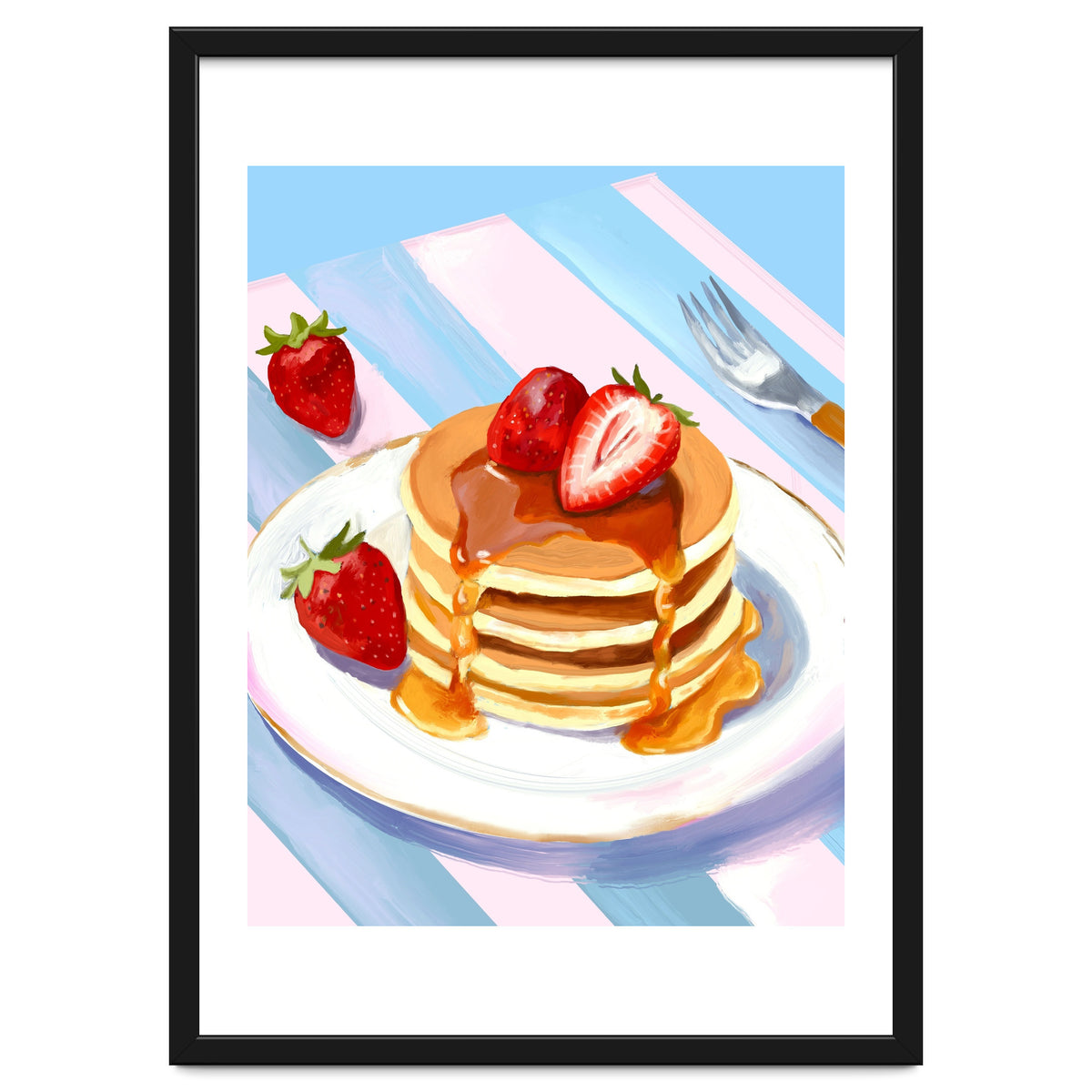 Handpainted Pancakes and Strawberries oil painting