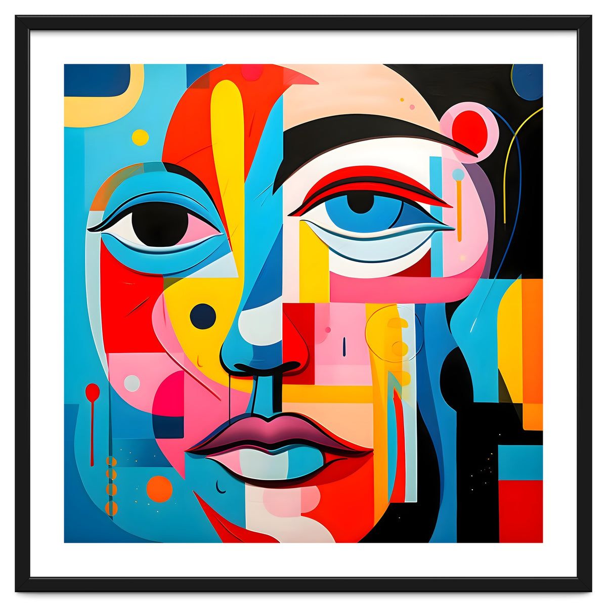 CUBIST HARMONY,  face, the essence of Cubist inspiration in a fragmented vibrant spectrum.