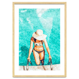 Pool Fashion | Modern Bohemian Woman Swim Watercolor Painting | Contemporary Travel thumbnail
