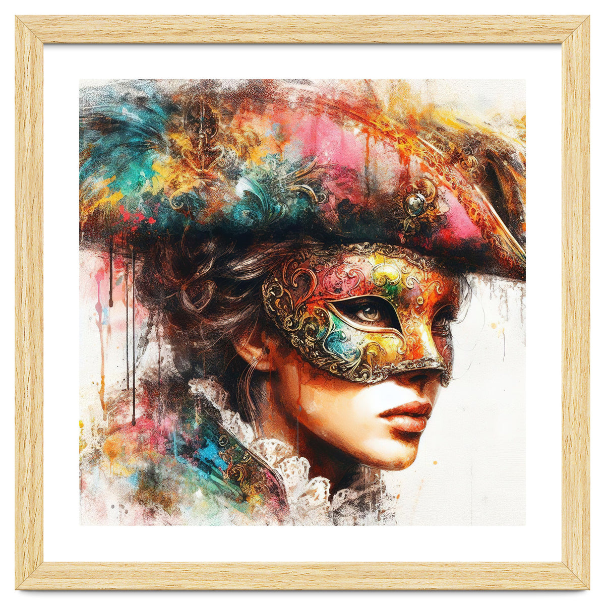 Watercolor Carnival Venetian Mask Woman