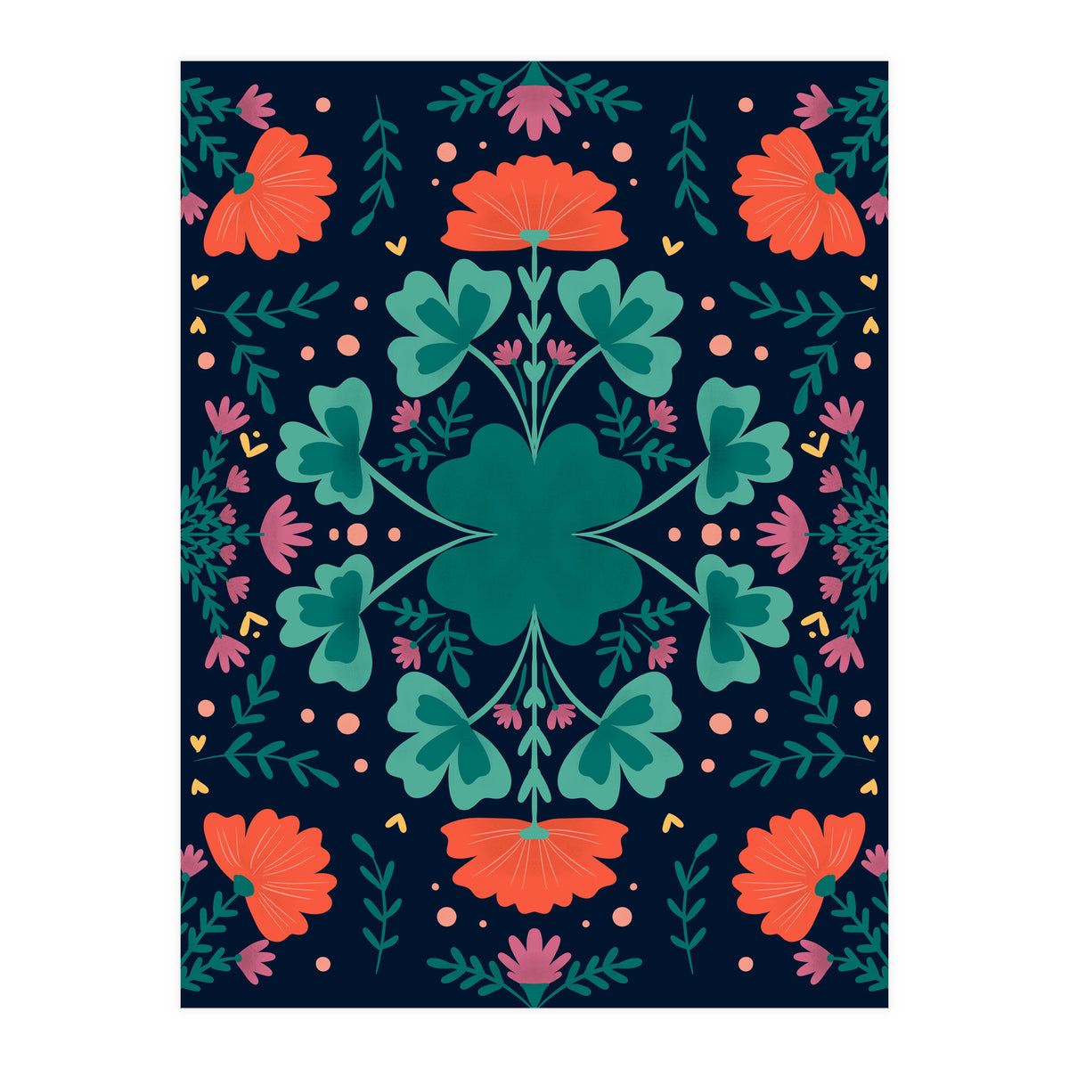 Clovers And Flowers Teal and Orange (Print Only)