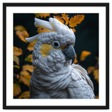 Yellow Crested Cockatoo Portrait Autumn Leaves Dark thumbnail