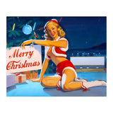Pinup Girl In Santa Costume With Marry Christmas Sign (Print Only) thumbnail