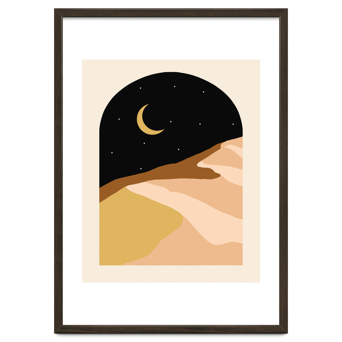Desert Nights, Modern Bohemian Travel Sand Dunes, Eclectic Moon Stars Vintage Arc, Pastel Building Nature Landscape