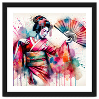 Vibrant Geisha With Rainbow Hand Fan