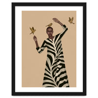 Woman With Birds And Zebra Pattern Dress