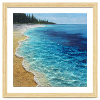 Sun-Drenched Coastal Shoreline with Textured Impasto Waves