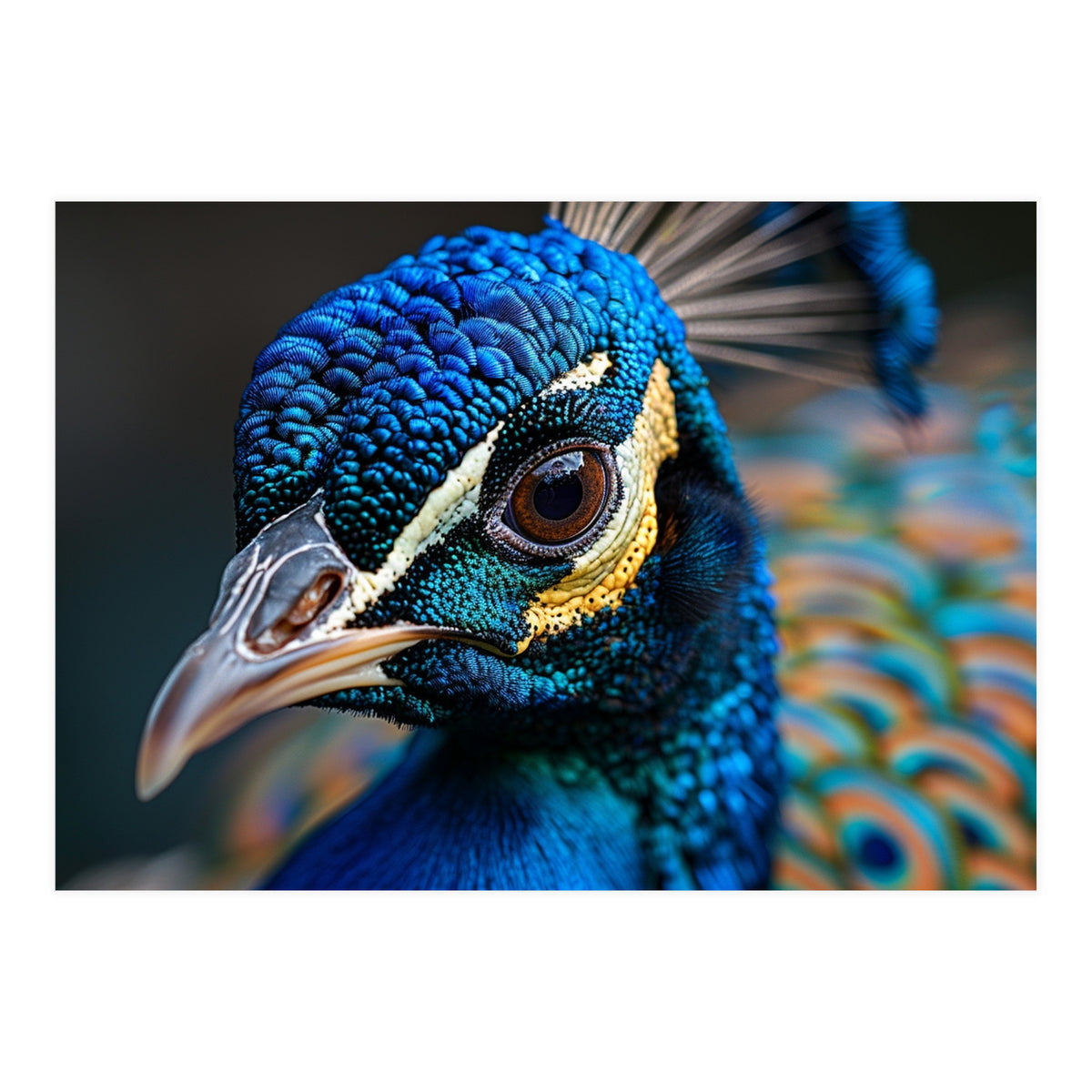 Close Up Of A Peacock Head And Eye (Print Only)