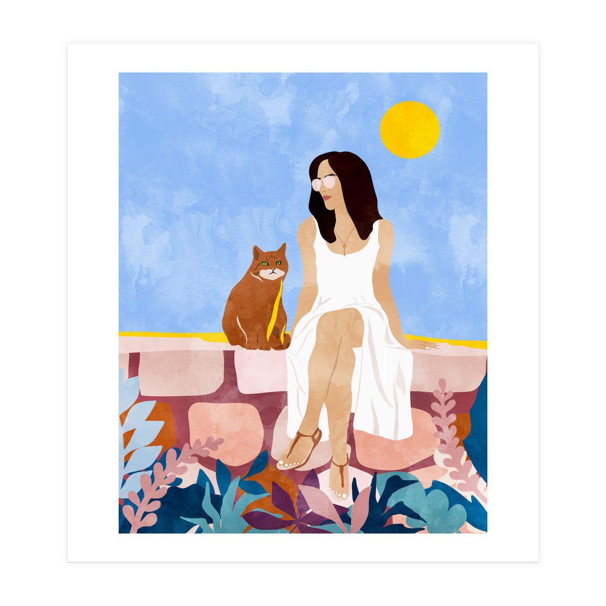 Butterscotch, Cats Pets Cat Mom Watercolor Painting, Pet Parent Animals Quirky Bohemian (Print Only)