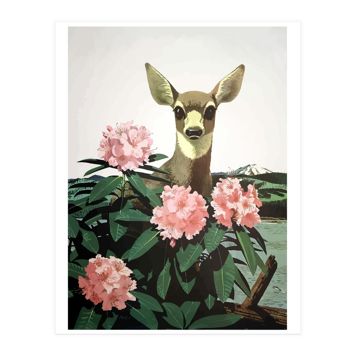 Japan, Doe in Blossom Bush (Print Only)