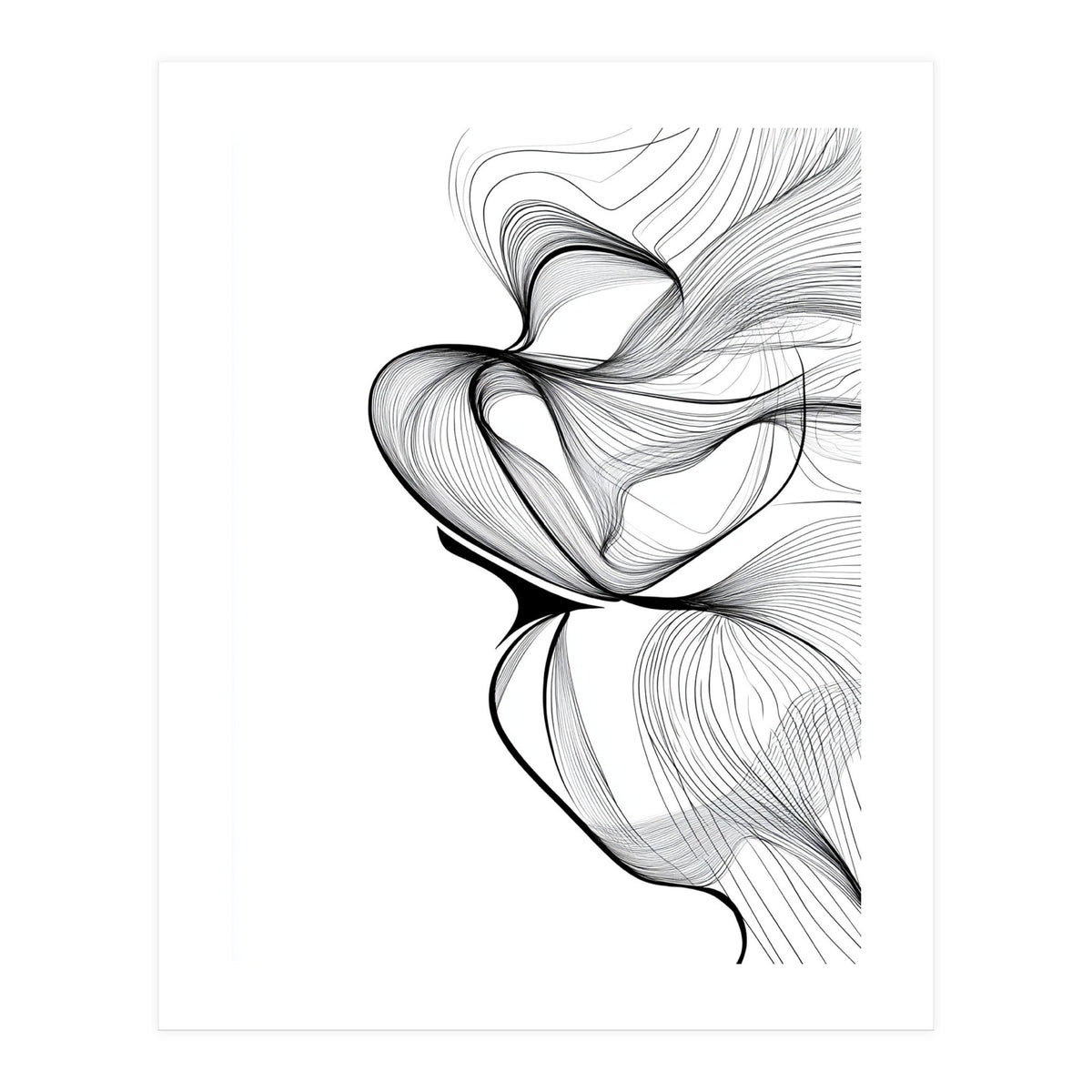 Abstract Black And White Swirls And Lines Flowing Art (Print Only)