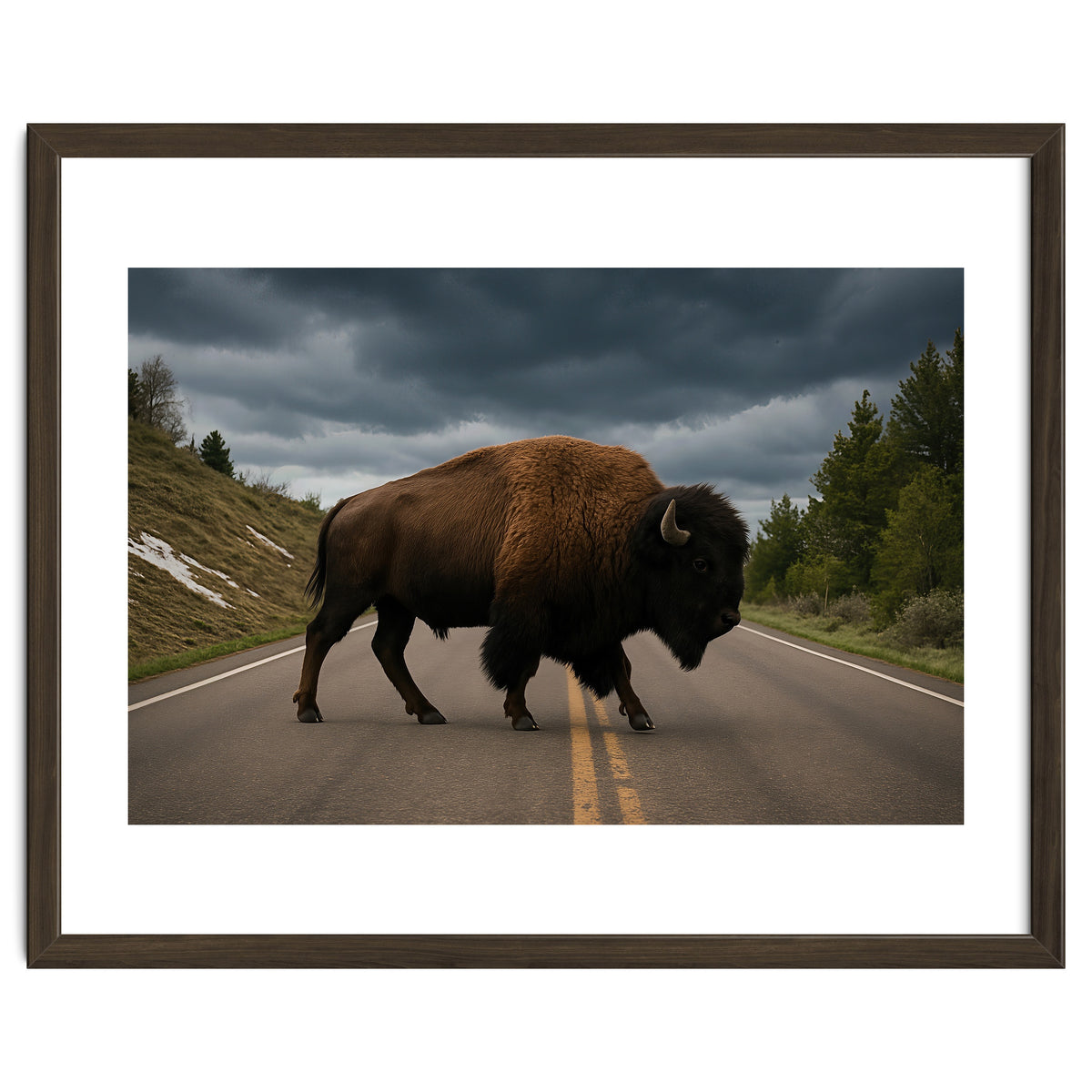 Bison on the Road , Yellowstone Wildlife Photography