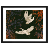 White Herons Flying Asian Art