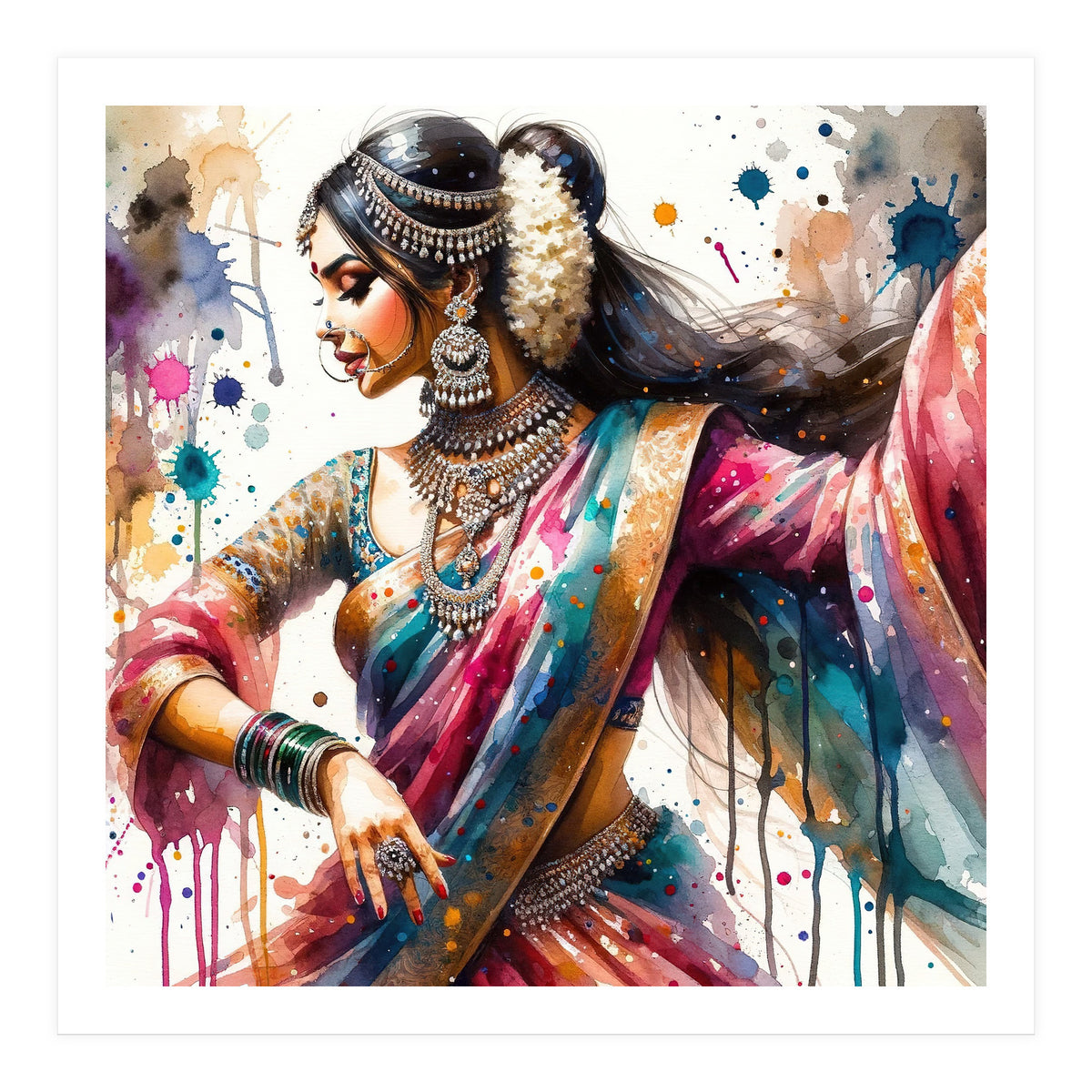 Hindu Woman Dancer With Jewelry And Sari (Print Only)