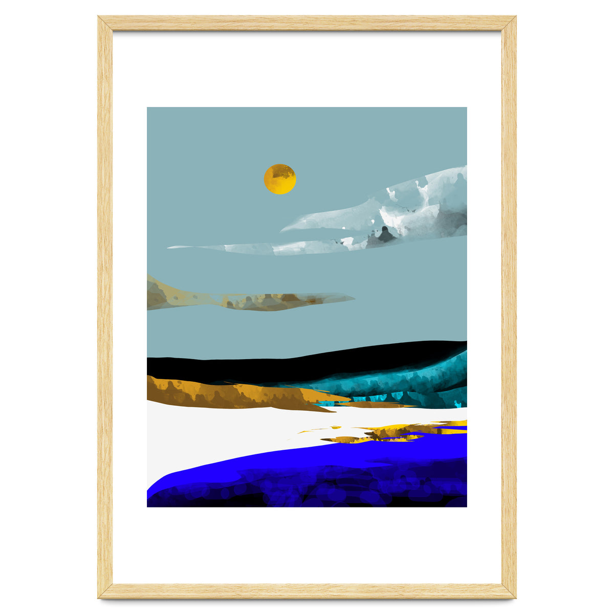 Duality & Intention, Abstract Nature Landscape Adventure Painting, Travel Mountains Sun Sky Scandinavian Clouds