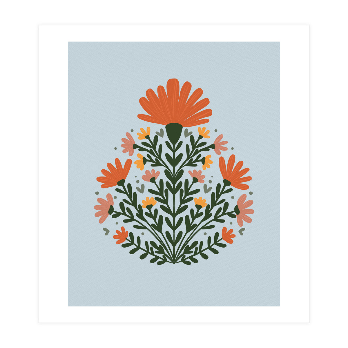 Symmetrical floral bouquet - orange and green (Print Only)