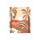 Epiphany, Pastel Rustic Sunrise Sunset, Bohemian Nature Landscape Illustration, Mountains Adventure Palm Trees (Print Only) thumbnail