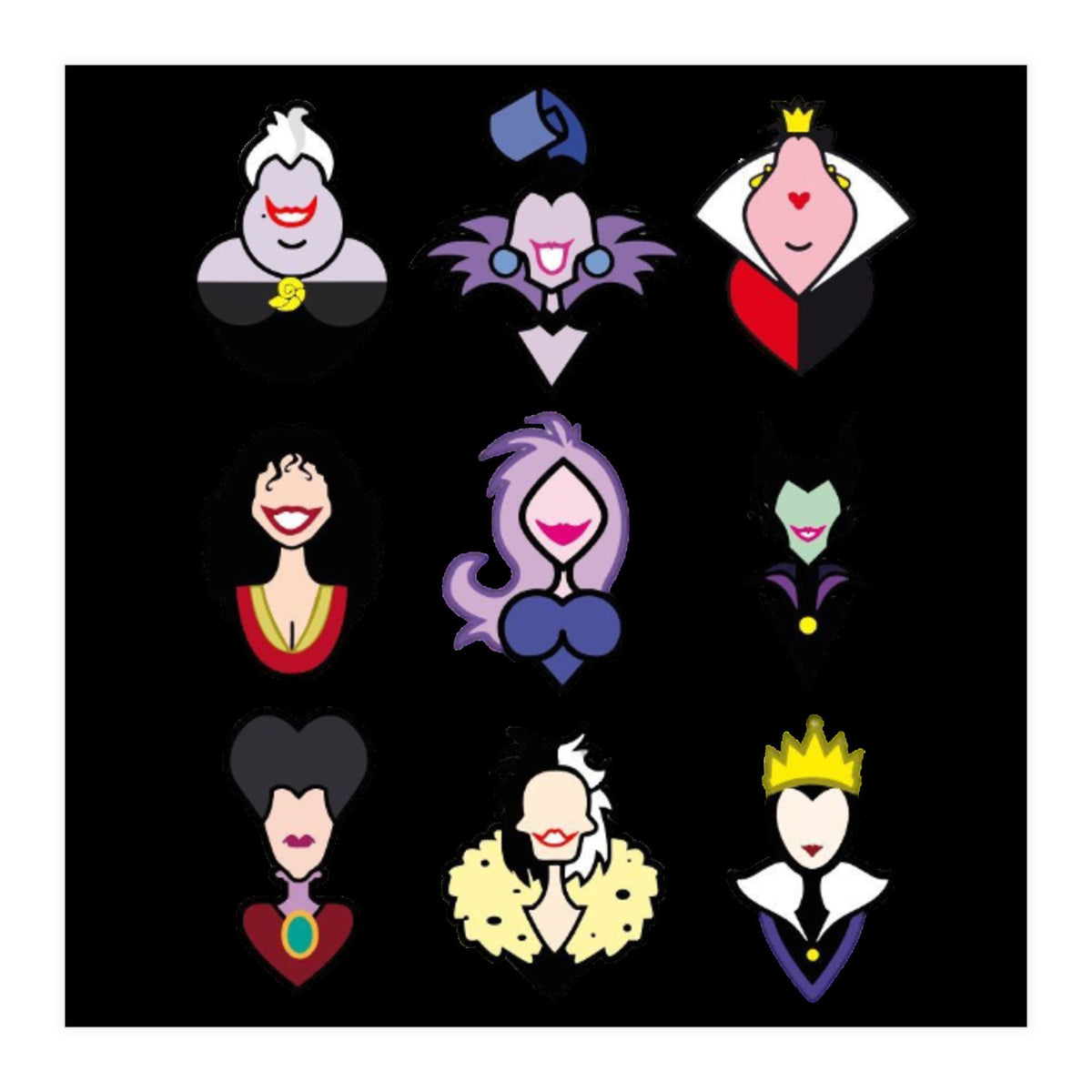 Disney Villains Cartoon Minimalist Faces (Print Only)